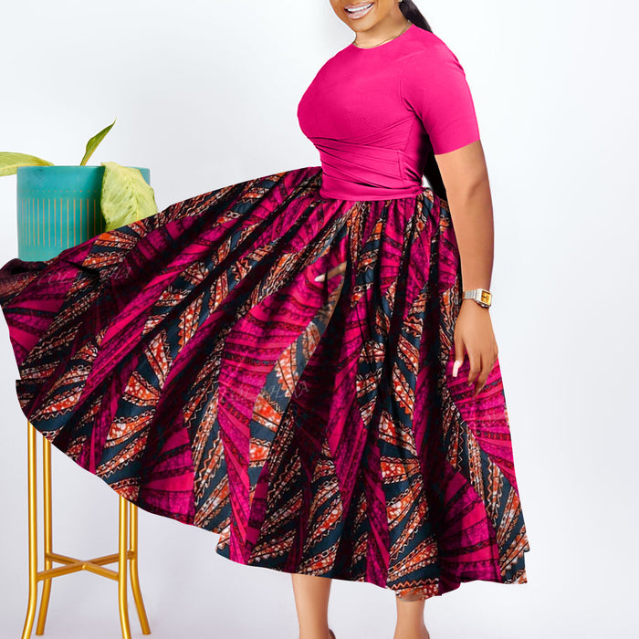 Plus Size Women Clothing Pleated African Black Swing Dress