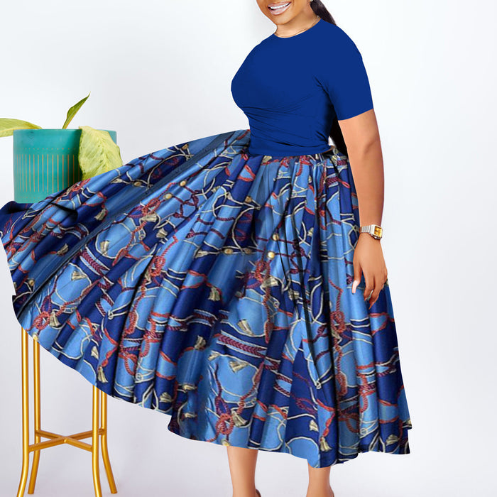 Plus Size Women Clothing Pleated African Black Swing Dress