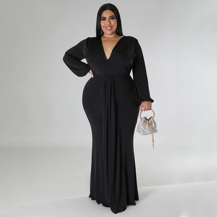 Plus Size Women Sexy Nightclub Dress Irregular Asymmetric V Neck Dress