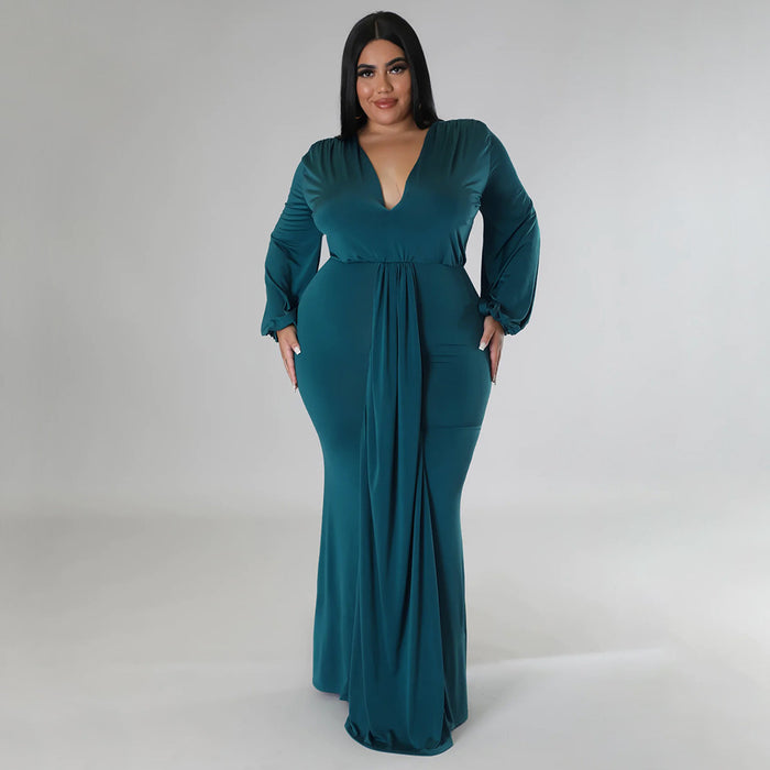 Plus Size Women Sexy Nightclub Dress Irregular Asymmetric V Neck Dress