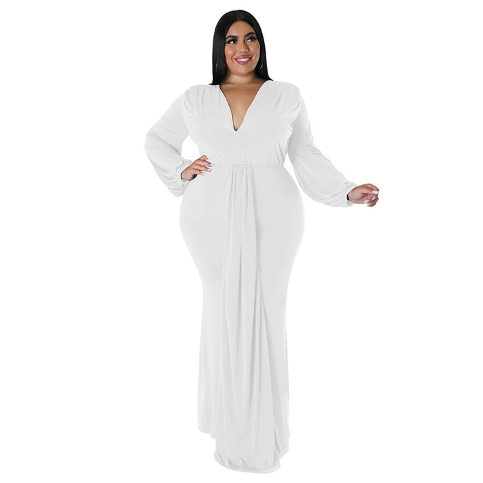 Plus Size Women Sexy Nightclub Dress Irregular Asymmetric V Neck Dress