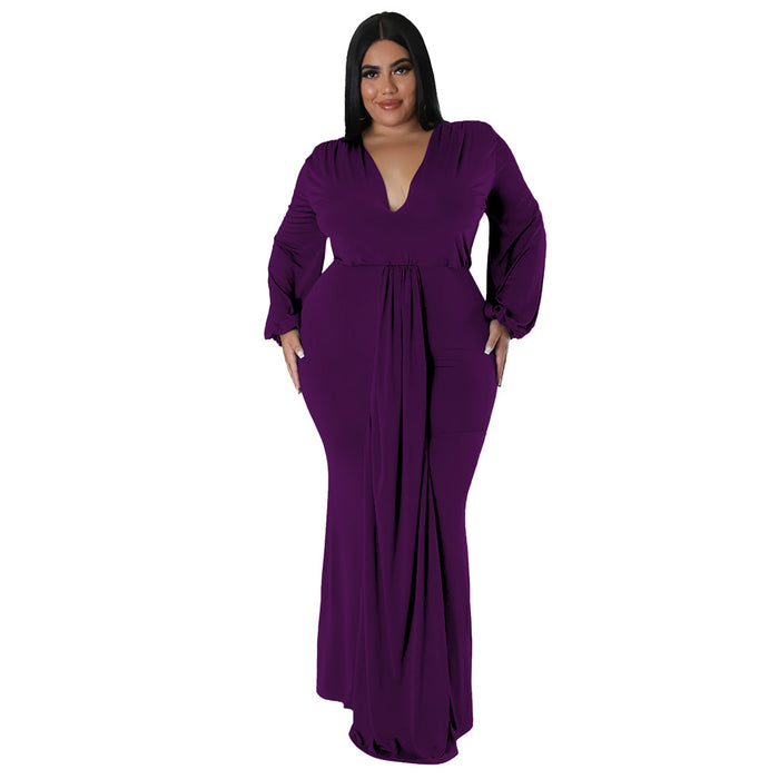 Plus Size Women Sexy Nightclub Dress Irregular Asymmetric V Neck Dress