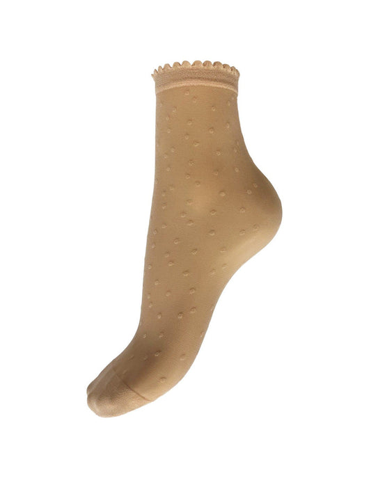 Charnos natural polka dot ankle high socks on a white background