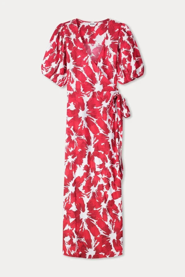 POM DRESS CRINKLE BUBBLE in Bloom Red from POM Amsterdam