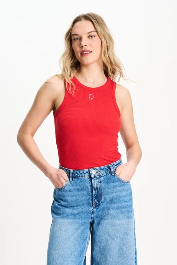 POM TOP TANK TOP in Rib Bloom Red from POM Amsterdam