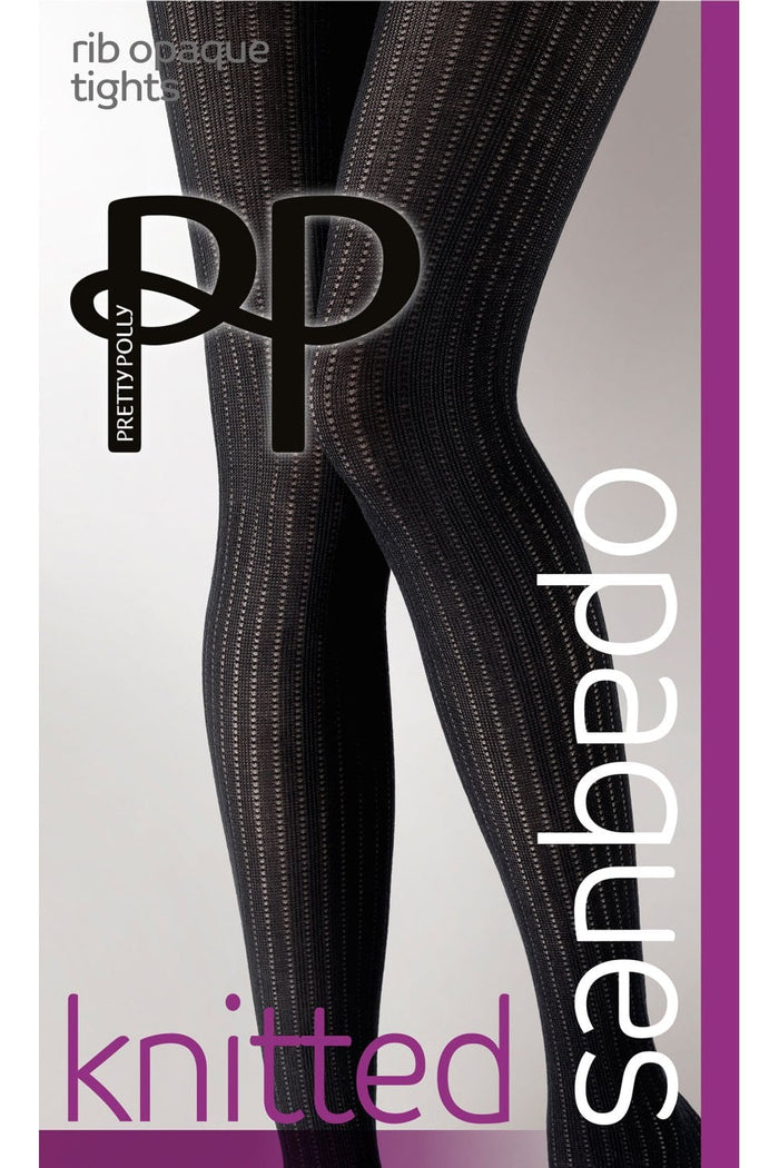 Pair of rib opaque tights with Pretty Polly branding on a white background