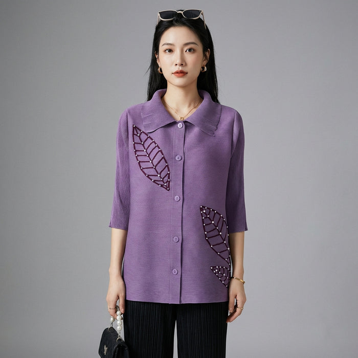 Top court manches sept-quarts en polyester pour femme - Koreanxwear - Taille one size