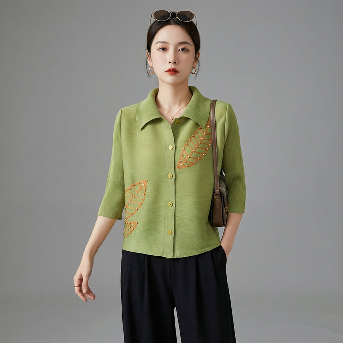 Top court manches sept-quarts en polyester pour femme - Koreanxwear - Taille one size