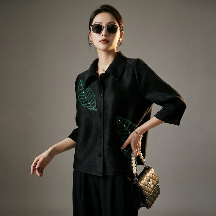 Top court manches sept-quarts en polyester pour femme - Koreanxwear - Taille one size