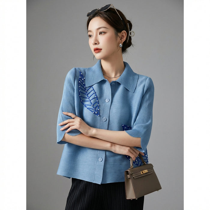 Top court manches sept-quarts en polyester pour femme - Koreanxwear - Taille one size