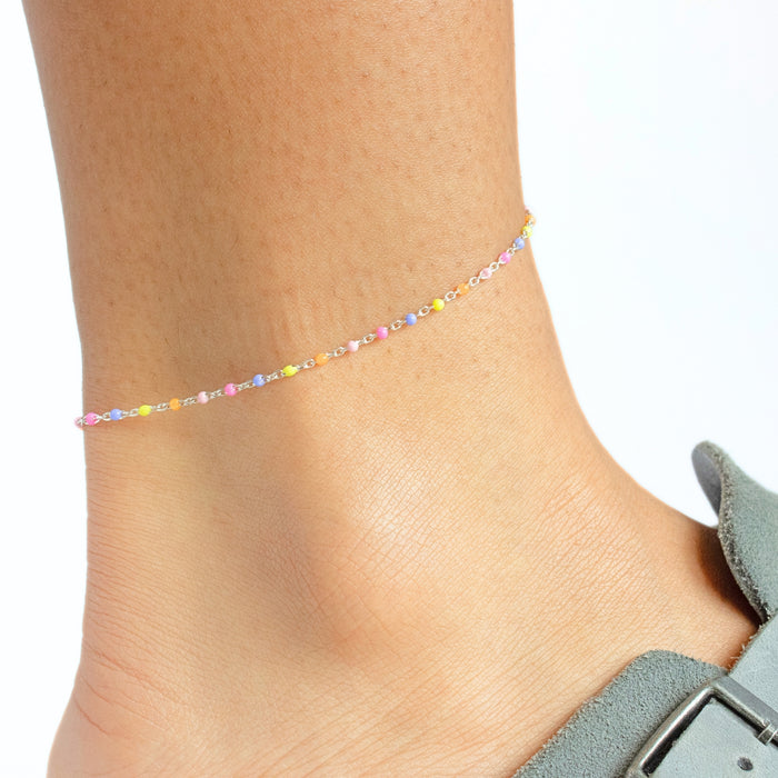 Rainbow Enamel Cable Chain, Sterling Silver by the Bracelet