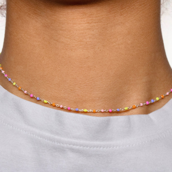 Rainbow Enamel Cable Chain, Sterling Silver by the Bracelet