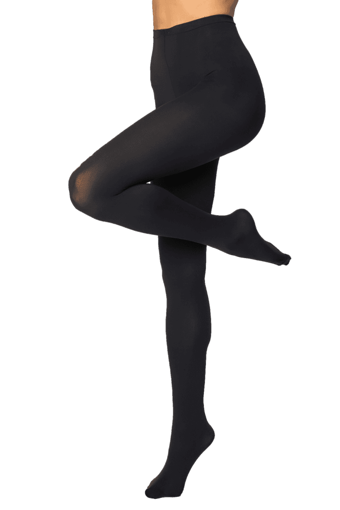 Andrea Bucci 70 denier opaque rain proof tights on a check coloured background