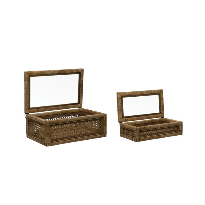 Rattan Box with Glass Lid - Madison's Niche