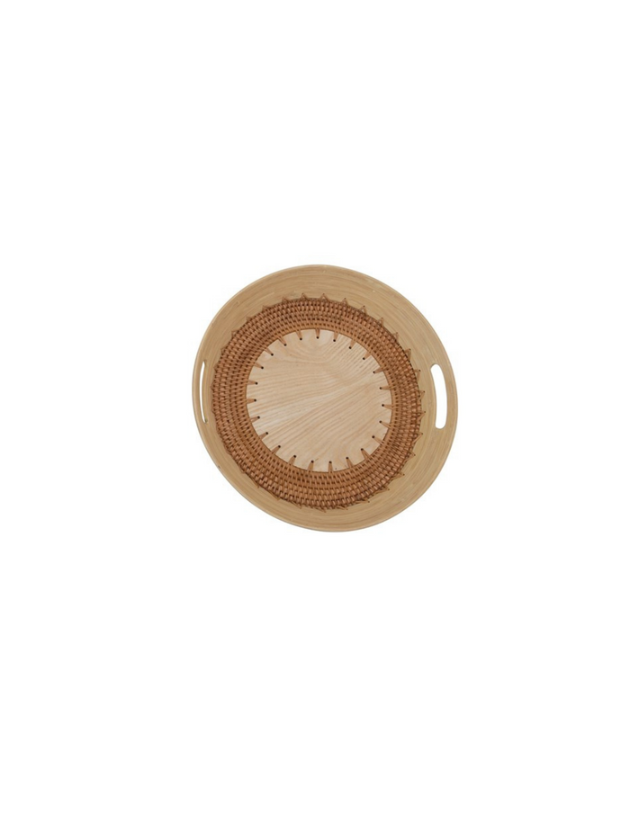 Rattan/Oak Round Tray - Madison's Niche