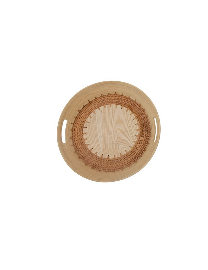 Rattan/Oak Round Tray - Madison's Niche