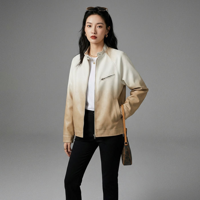 Veste col montant dégradé rétro en polyester - Koreanxwear - Taille M