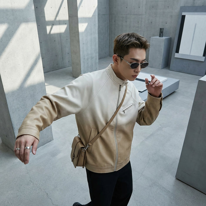 Veste col montant dégradé rétro en polyester - Koreanxwear