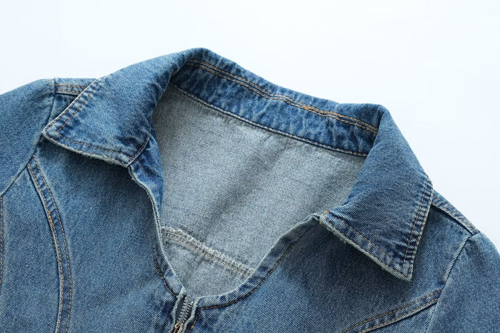 Retro Hong Kong Casual Mid Length Younger Denim Dress Women Summer