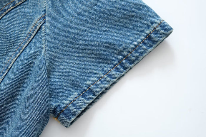 Retro Hong Kong Casual Mid Length Younger Denim Dress Women Summer