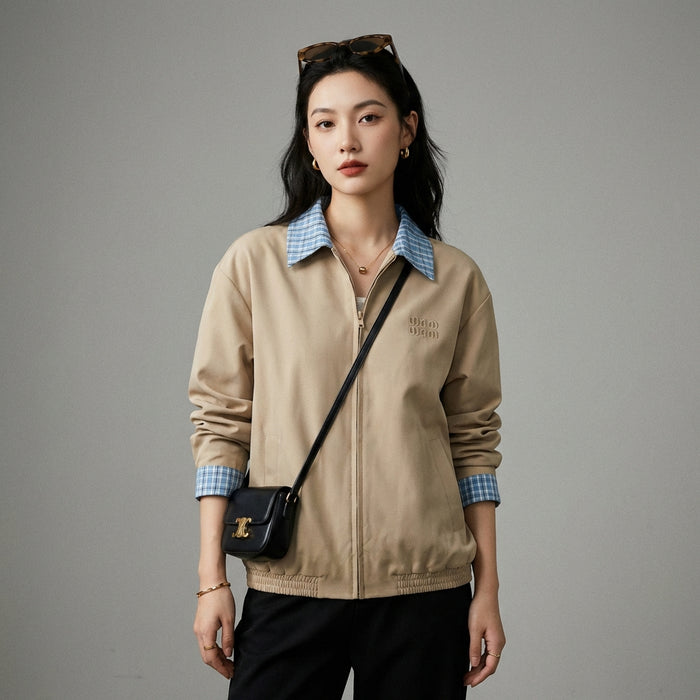 Veste à carreaux bicolore rétro K-fashion femme - Koreanxwear - Taille M