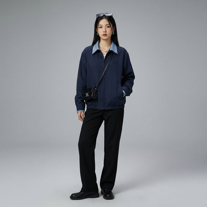 Veste à carreaux bicolore rétro K-fashion femme - Koreanxwear - Taille M