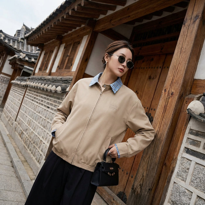 Veste à carreaux bicolore rétro K-fashion femme - Koreanxwear