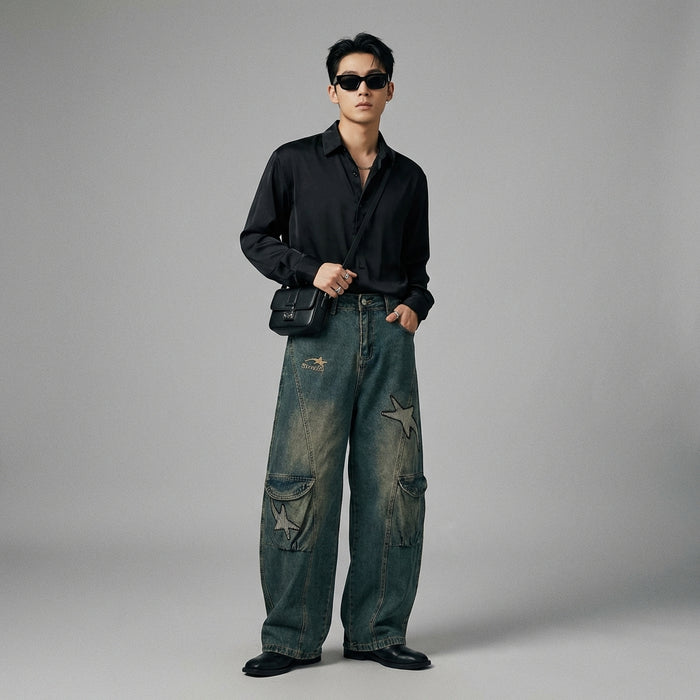 Pantalon denim large rétro bleu délavé homme - Koreanxwear - Taille S