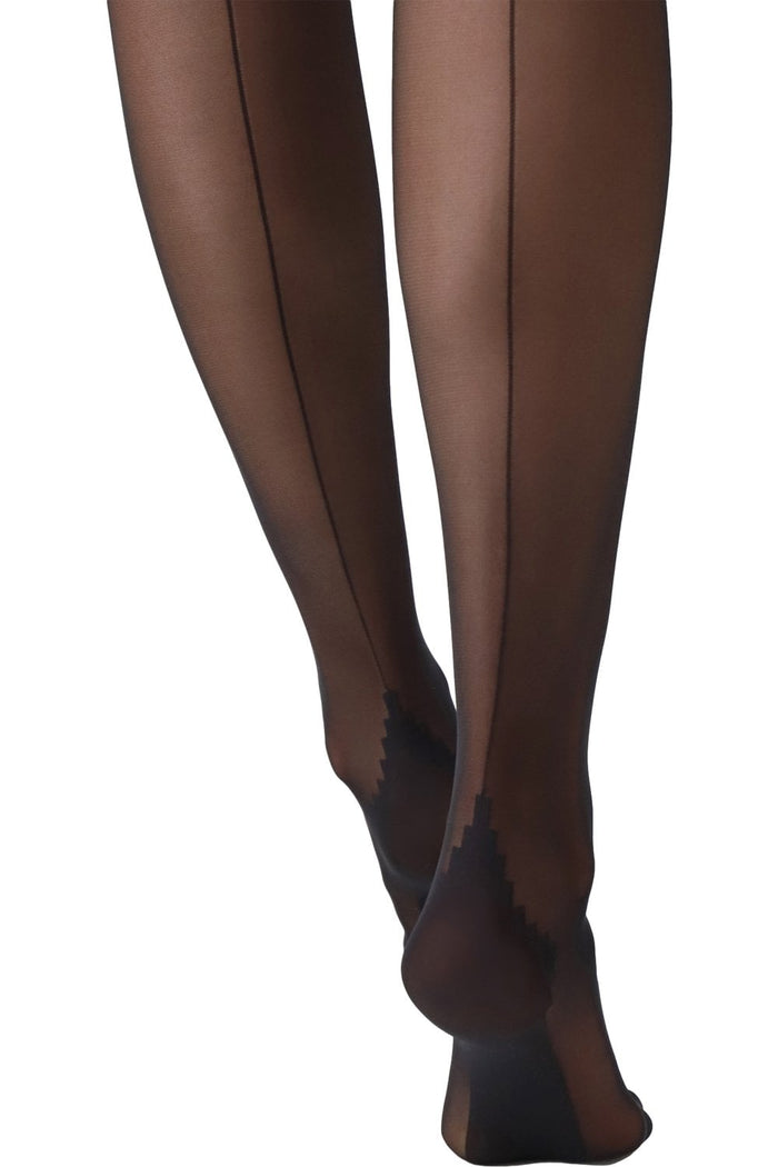 Black Riga 20 backseam tights on a white background