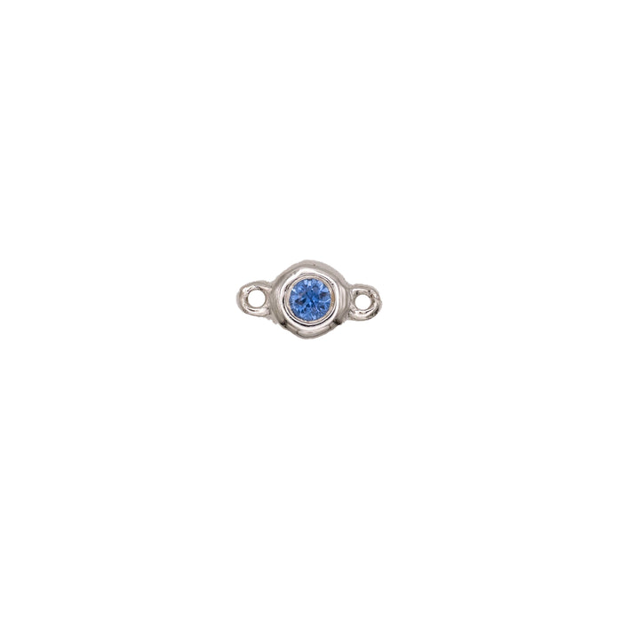 Permanent Jewelry, Sapphire Bezel Connector, 14k Solid White Gold