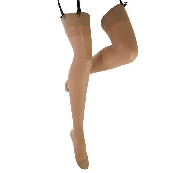Playa coloured plain top stockings on a mannequin against a white background