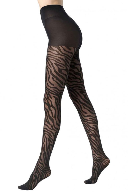 Savage Zebra Print Tights By Oroblu on a white background