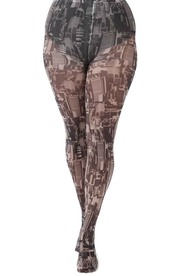 Skyline printed tights on a white background