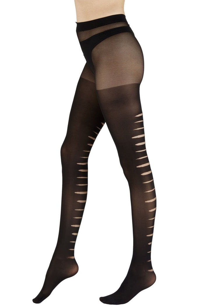 Black  slashed tights with cut-out design on a white background