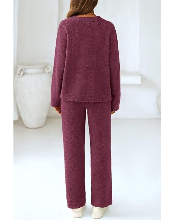 Soft Fuzzy V-Neck Loungewear Set
