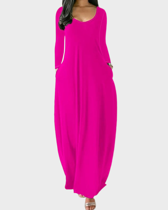 Solid Color Pocket Lounge Dress