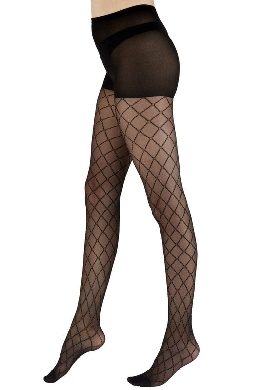 Sparkly diamond mesh  tights worn by a person on a white background