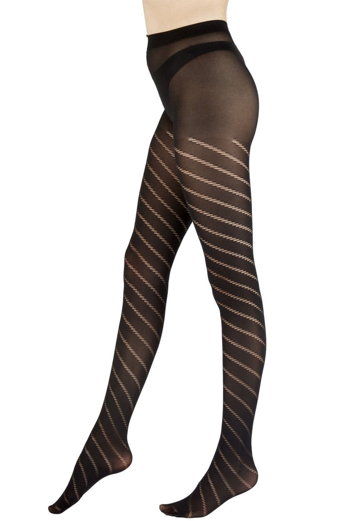 Black tights with a striped pattern on a white background