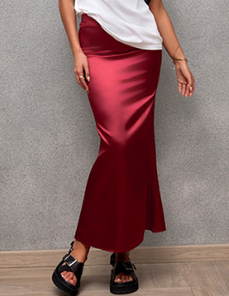 Spring Summer Artificial Silk Skirt Satin Skirt Women Casual Satin Hip Skirt