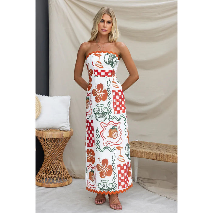 Spring Summer Chest Wrapped Pleated Casual Dress Vacation Loose Women Wear Dress