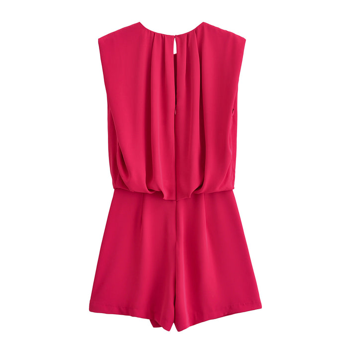Spring Women Street Sleeveless Short Pleated Jumpsuit