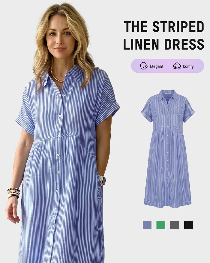 Striped Cotton Button-Front Midi Shirt Dress
