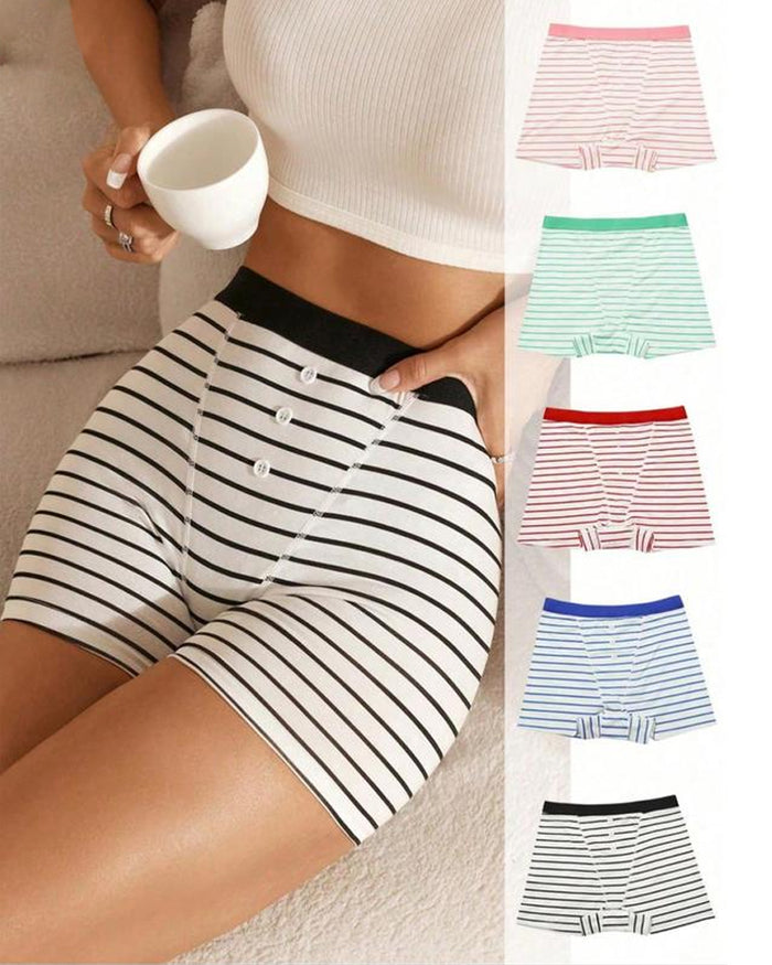Striped Soft Breathable Boyshort Panties (5 Pack)