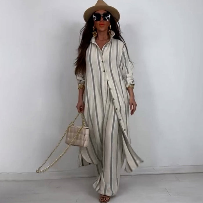 Summer Elegant Sexy V neck Top Printed Wide Leg Pants Two Piece Set