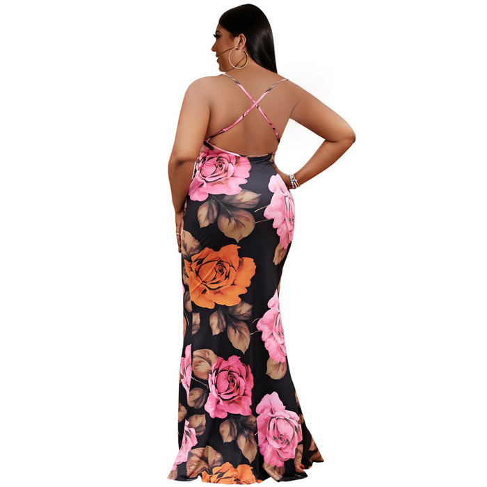 Summer Floral Print Tight Plus Size Dress Plus Size