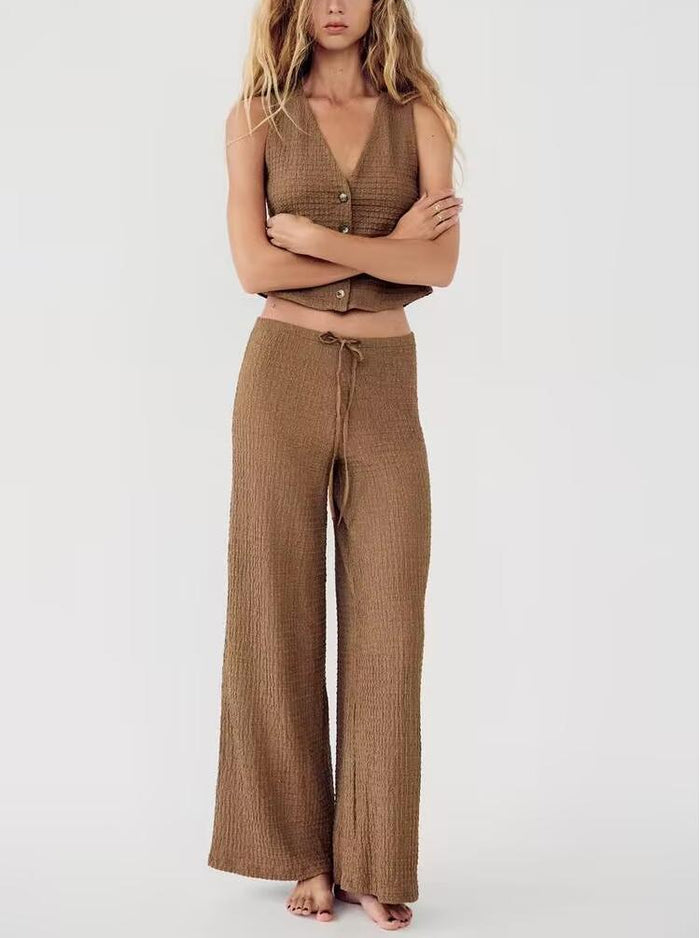 Summer Texture Vest Top Texture Straight-Leg Pants Set