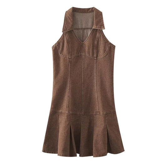 Summer Women Clothes Sexy Pleated Denim Dress