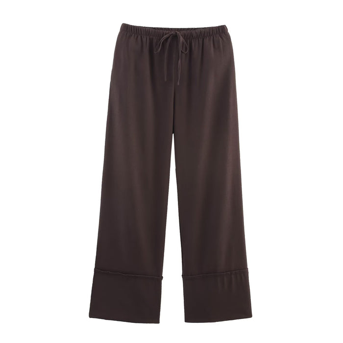 Summer Women Clothing Collared Single Breasted Long Sleeve Shirt Wide Leg Trousers Set Women