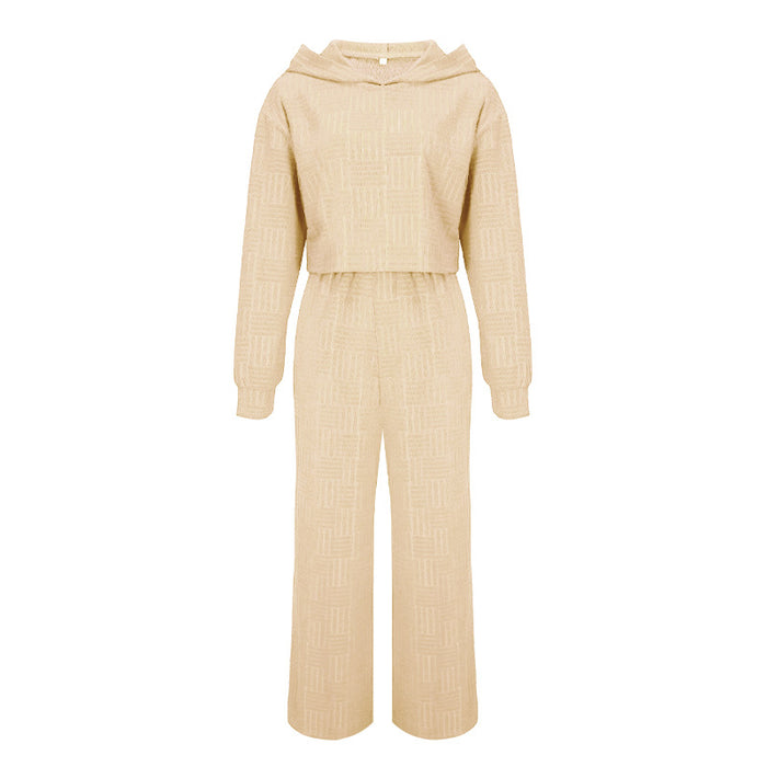 Sweater Suit Women Autumn Winter Casual Long Sleeve Hooded Sweater Wide Leg Pants Two Piece Suit