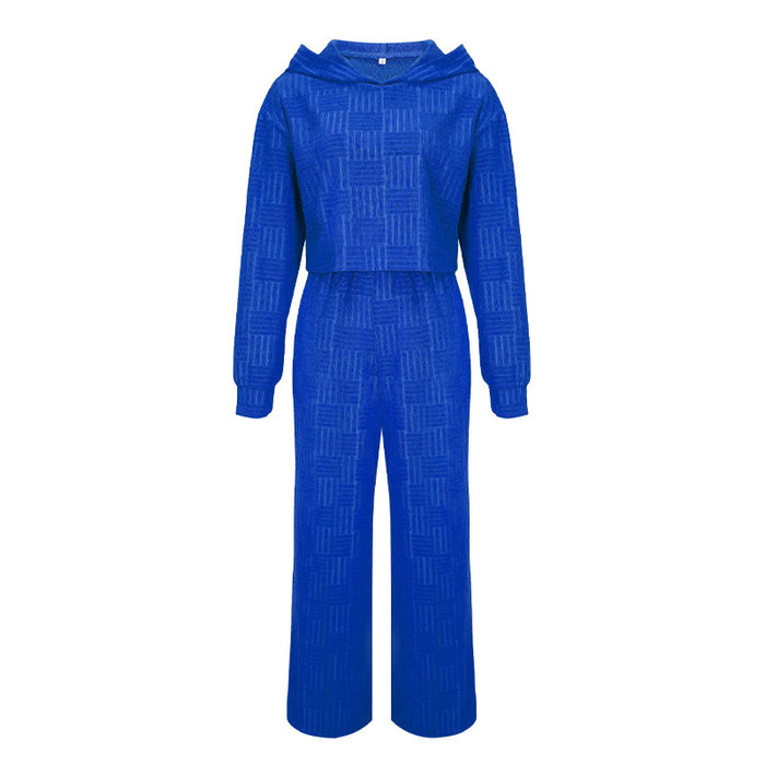 Sweater Suit Women Autumn Winter Casual Long Sleeve Hooded Sweater Wide Leg Pants Two Piece Suit